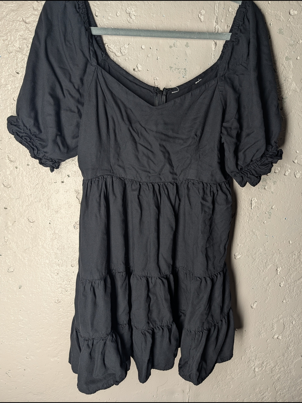 Black Milkmaid Puff Sleeve Tiered Mini Dress Cottagecore Goth